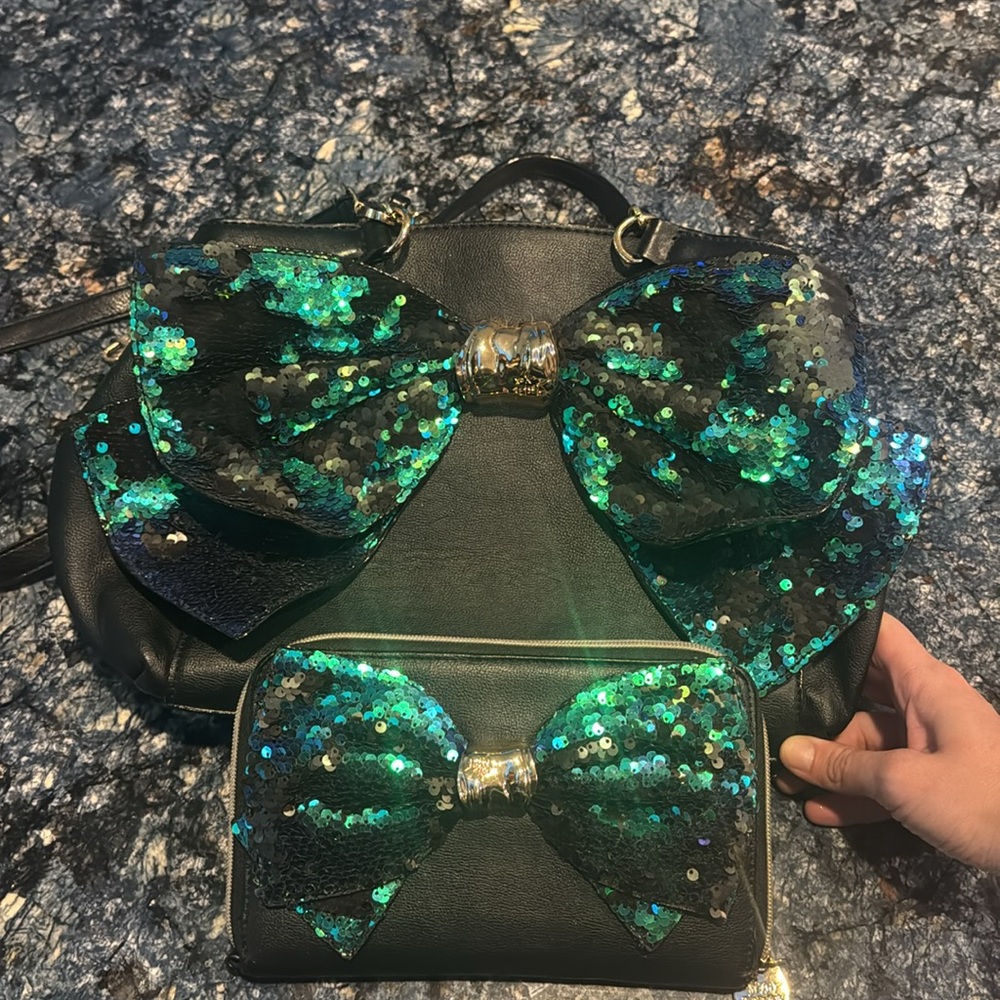 Sequin Bow Black Handbag